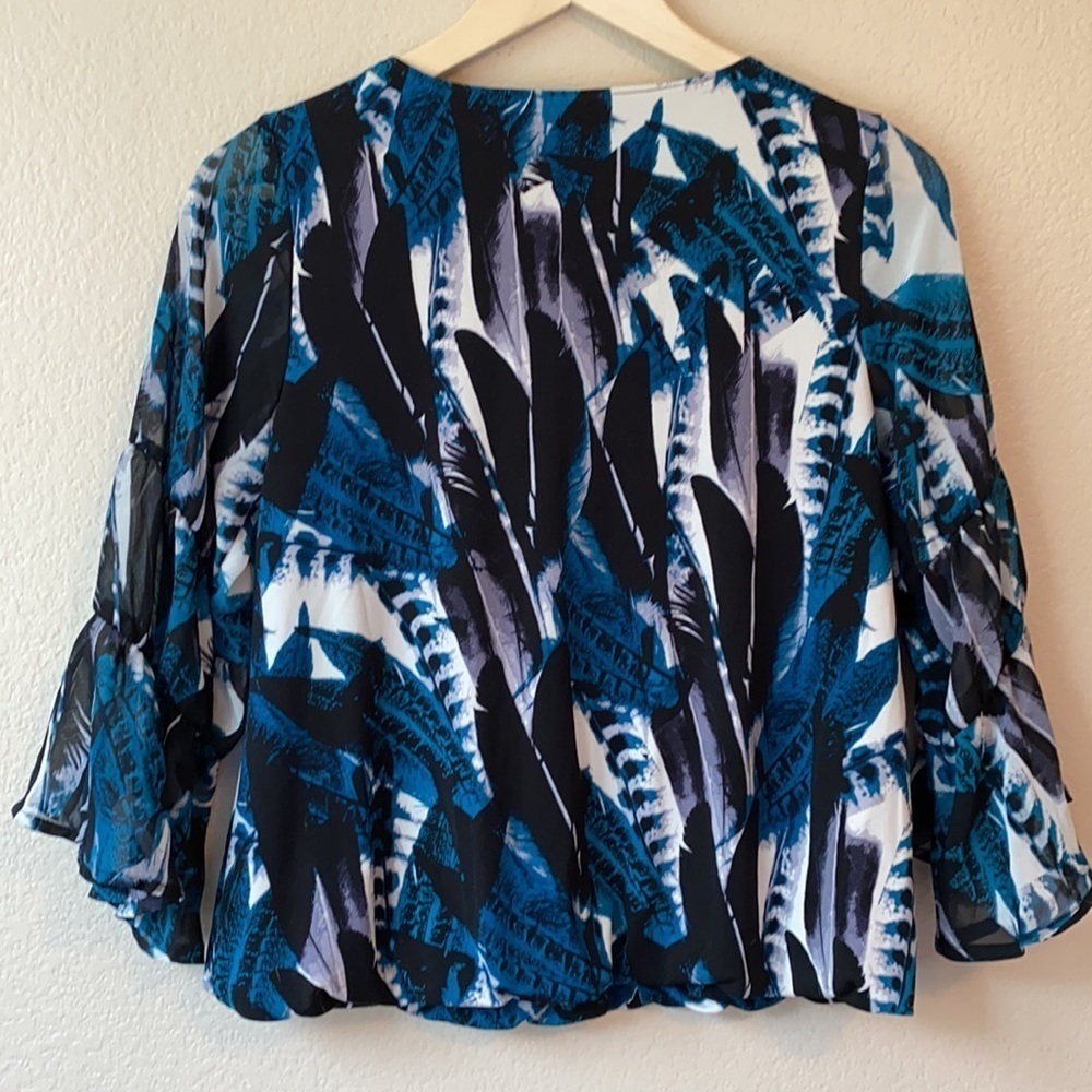 Alfani Teal Feathered Blouse sz S Petite - Picture 8 of 8